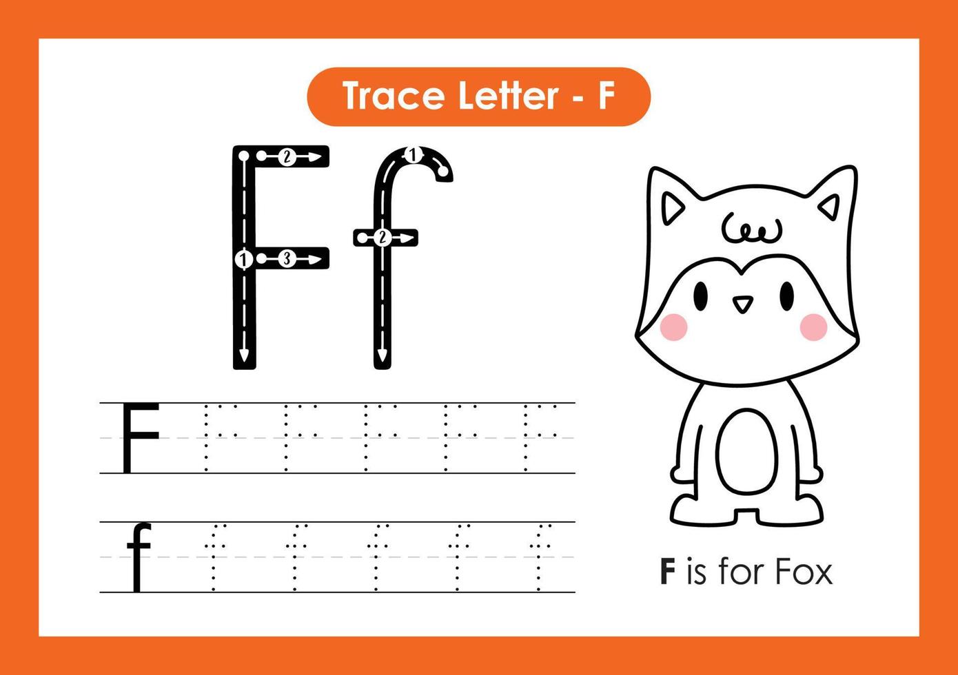 alfabet trace letter a tot z voorschoolse werkblad met letter f fox vector
