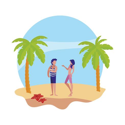 jonge jongen met vrouw op het strand zomers tafereel vector