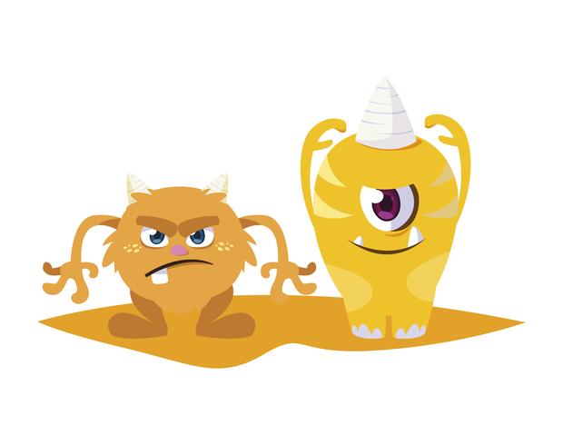 grappige monsters koppelen kleurrijke stripfiguren vector