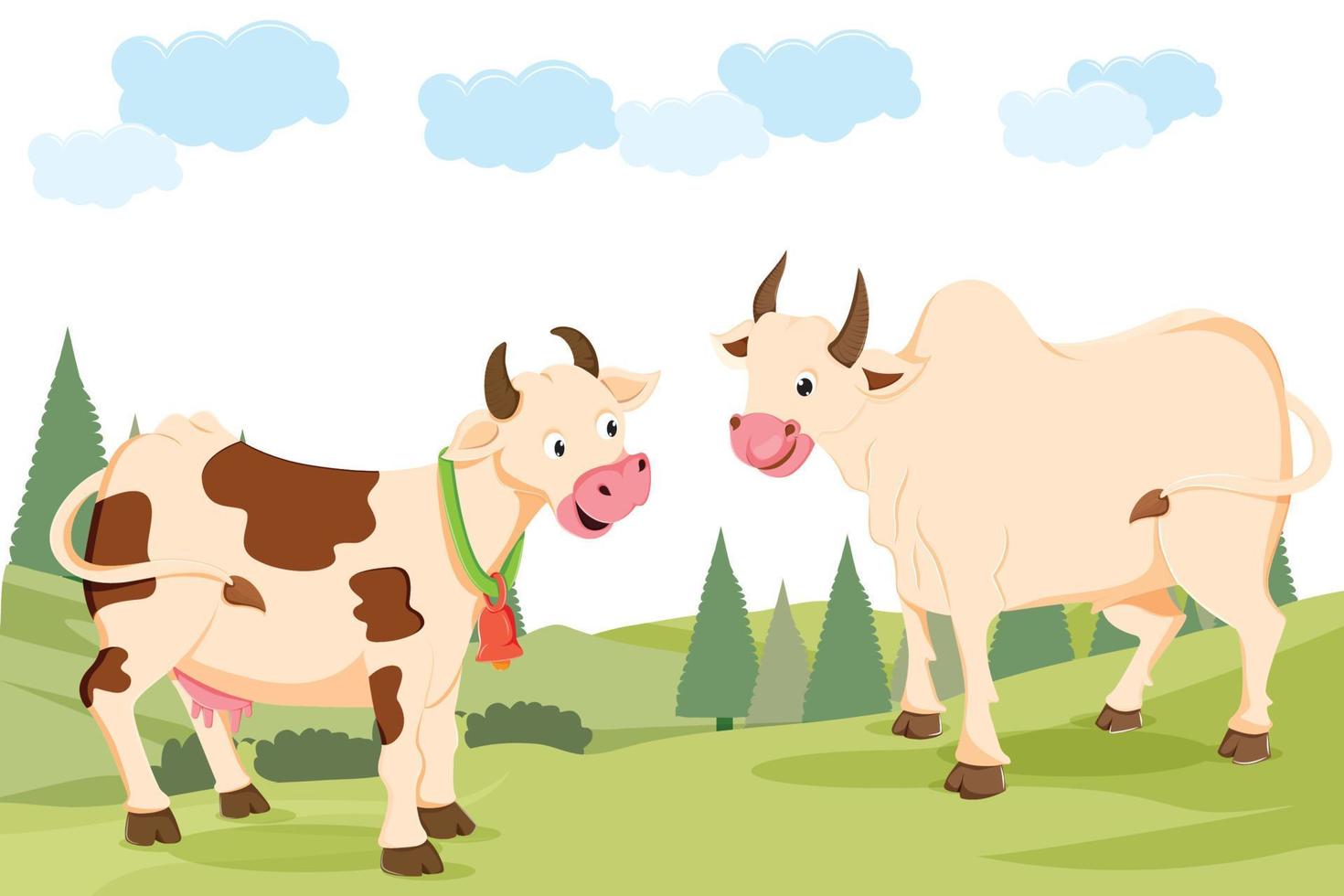 pratende schattige dieren koe en os vector