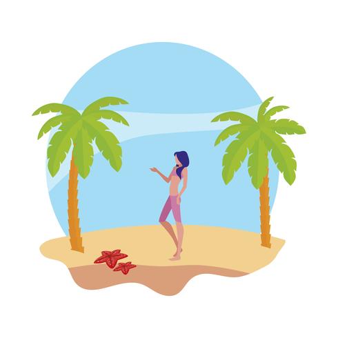 jonge vrouw op het strand zomers tafereel vector