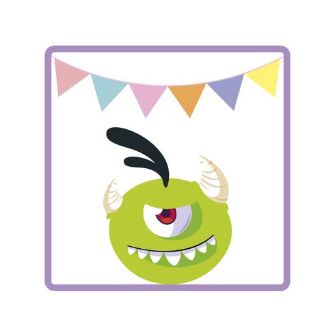 vierkant frame met monster en hoorns feest slingers vector