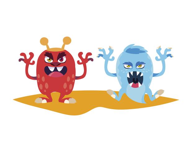 grappige monsters koppelen kleurrijke stripfiguren vector