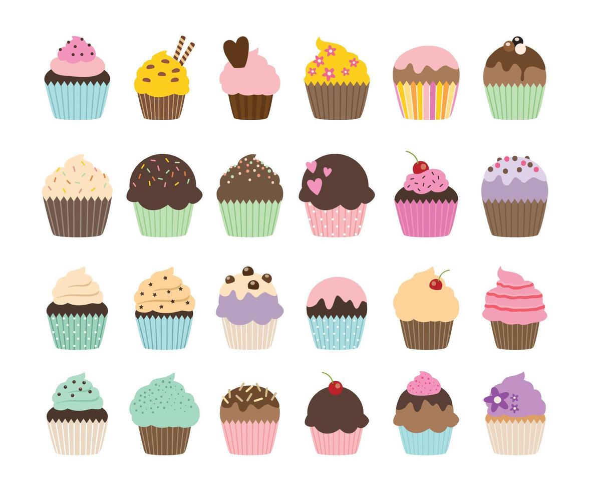 set van schattige vector cupcakes en muffins