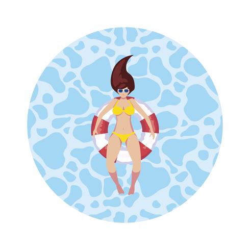 vrouw met zwempak en badmeester float zwevend in water vector