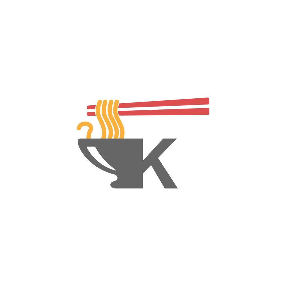 letter k met noedelpictogram logo ontwerp vector