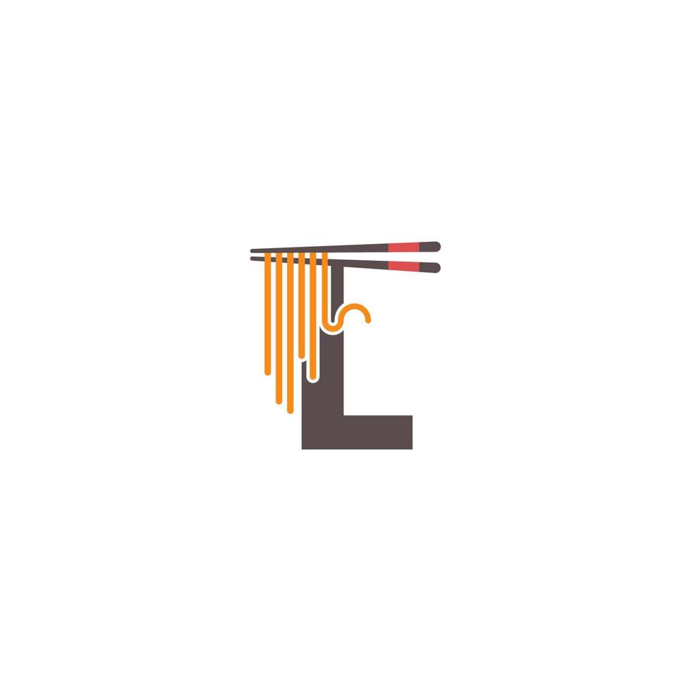 letter l met eetstokjes en noedelpictogram logo-ontwerp vector