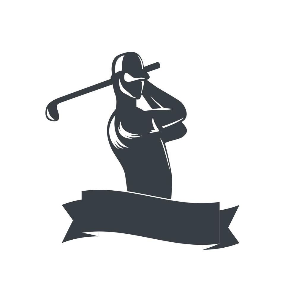 golf logo sjabloon op wit met golfspeler swingende club, vectorillustratie vector