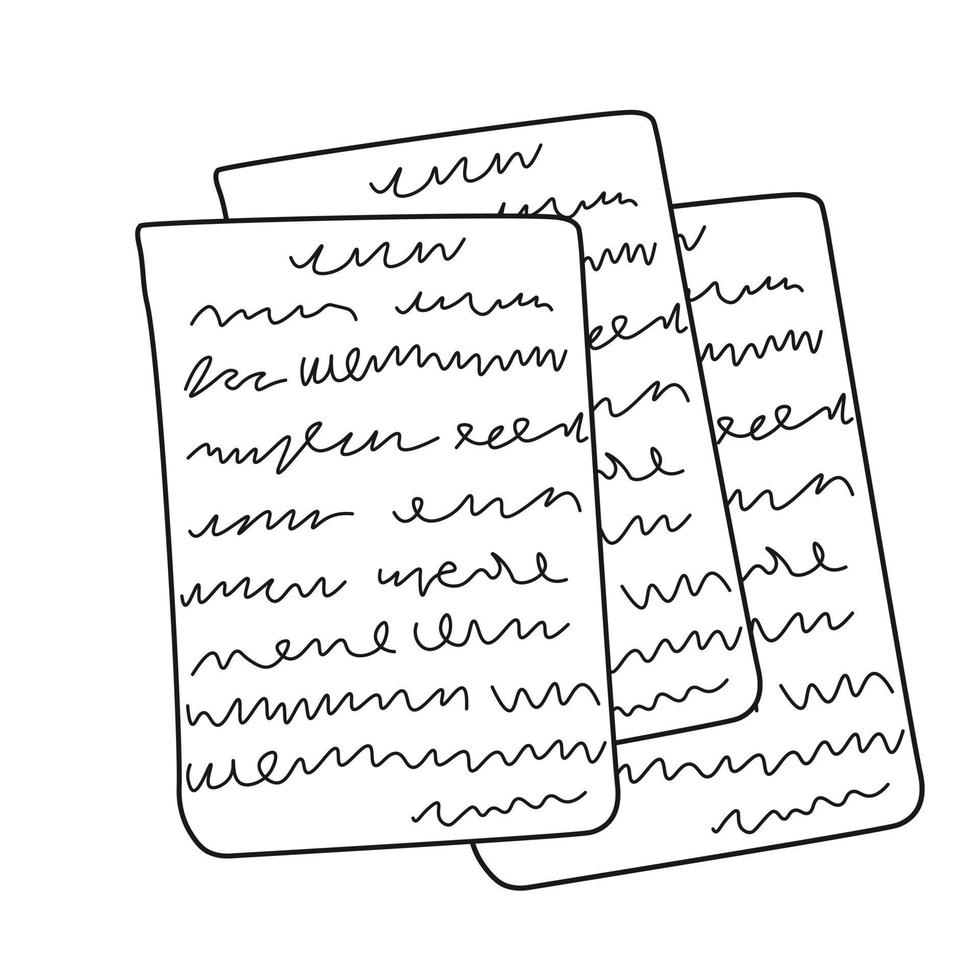 handgeschreven notities op vellen papier. vector voorraad illustratie. geïsoleerd op een witte achtergrond.