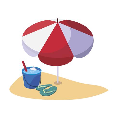 zomer zandstrand met paraplu en flip flops vector