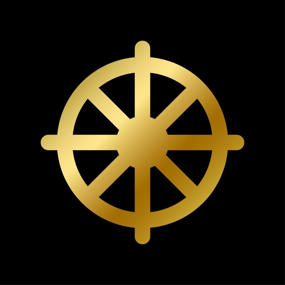 geïsoleerd dharma chakra symbool boeddhisme gouden teken vector