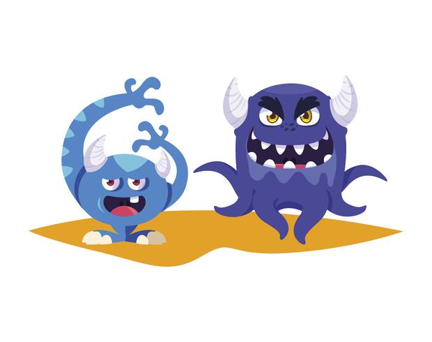 grappige monsters koppelen kleurrijke stripfiguren vector