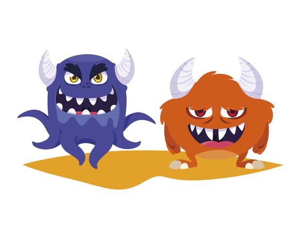 grappige monsters koppelen kleurrijke stripfiguren vector