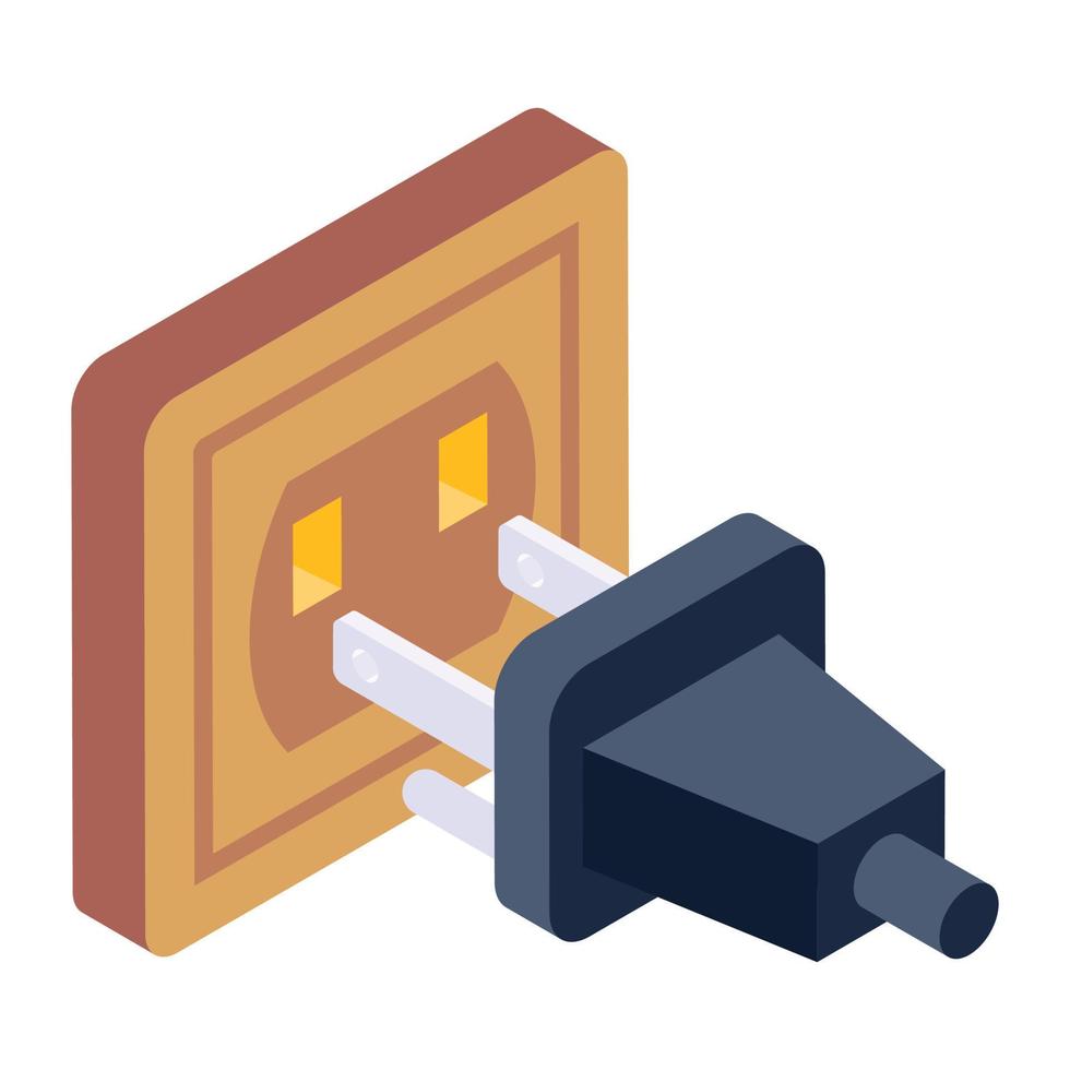 stekkerpictogram in isometrisch ontwerp, elektrische adapter bewerkbare vector