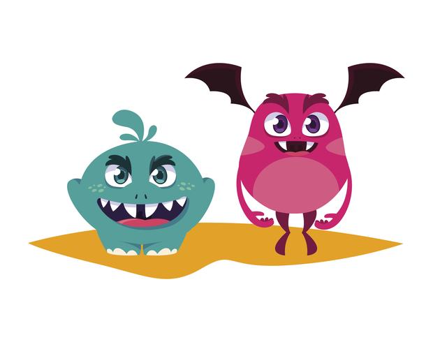 grappige monsters koppelen kleurrijke stripfiguren vector