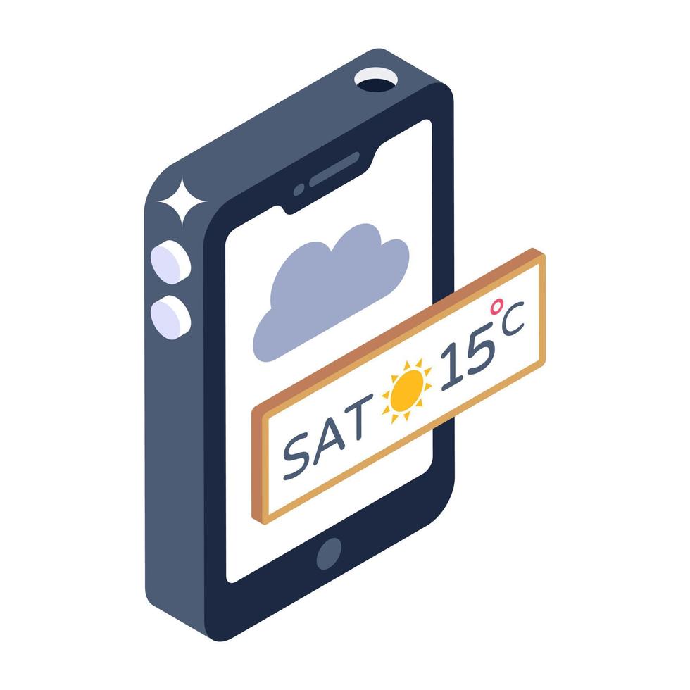 trendy isometrisch ontwerp van app-pictogram voor mobiel weer vector
