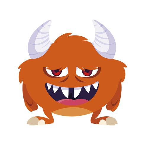 grappig monster met hoorns komisch karakter vector