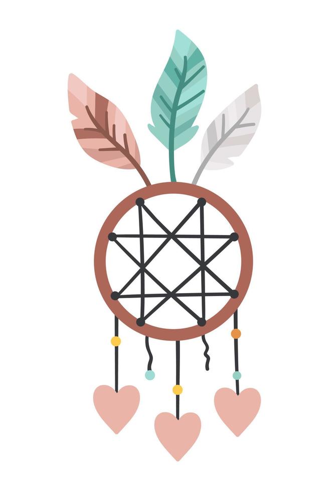 vector boho dromenvanger met hangers en veren. Boheemse pictogram geïsoleerd op een witte achtergrond. hemelse sierlijke illustratie.