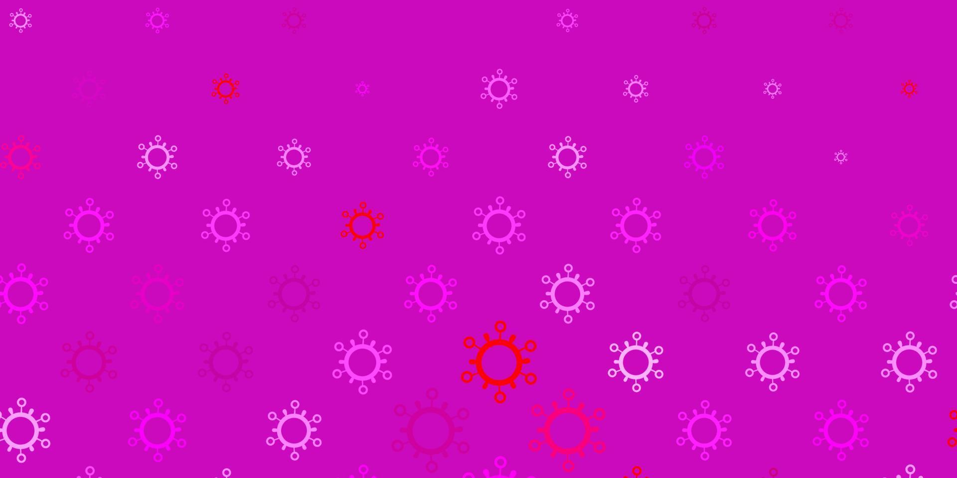 lichtpaarse, roze vectorachtergrond met covid-19 symbolen. vector