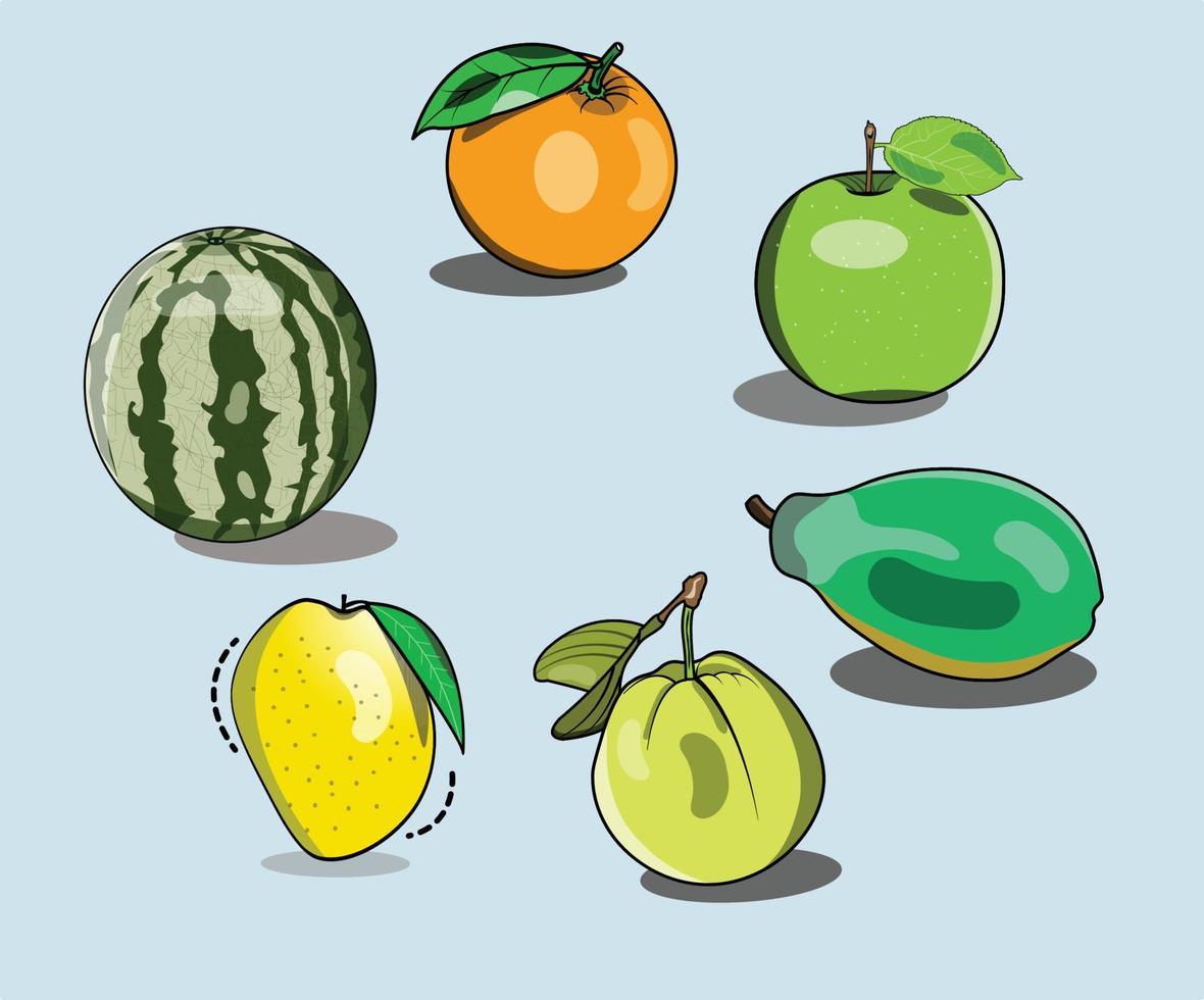 een set van fruit collectie cartoon vector. vector