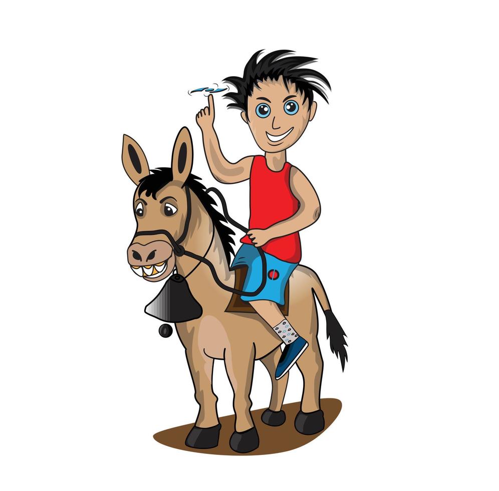 stripfiguur rijdend op een ezel, kan worden gebruikt als sticker, t-shirtontwerp en nog veel meer vector