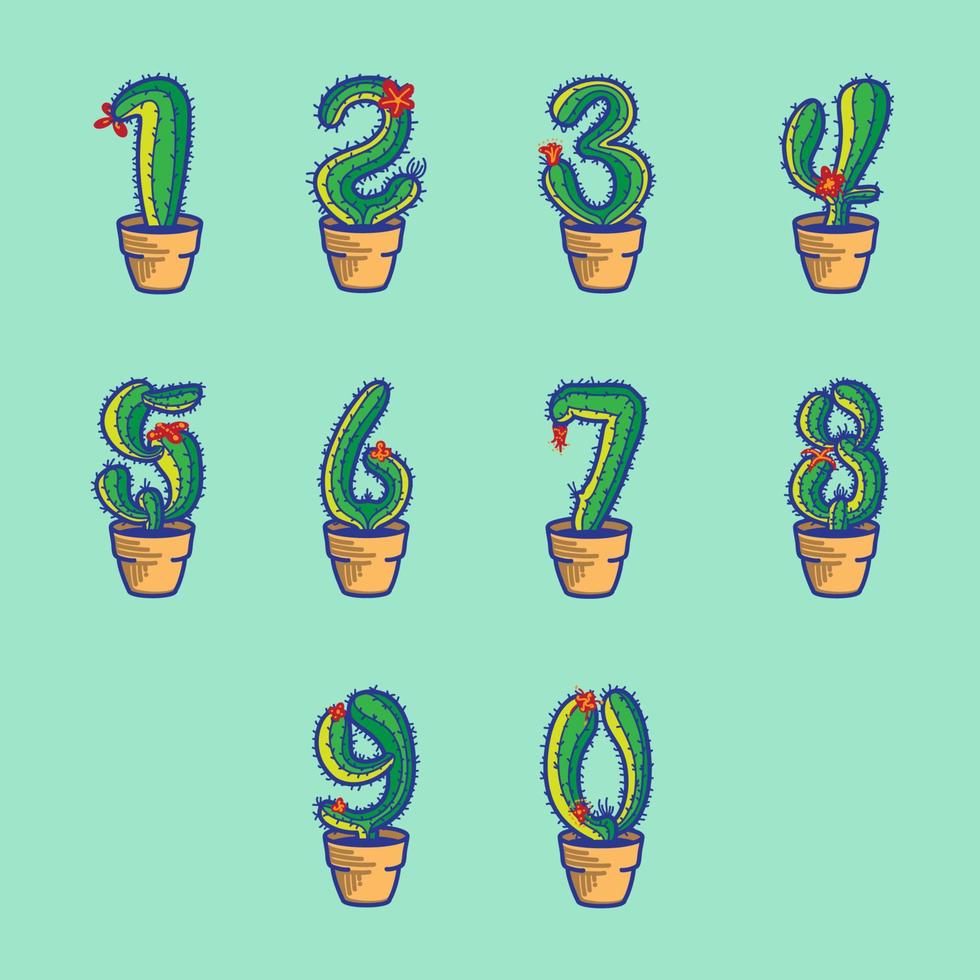 set van numerieke schattige cactusillustratie vector