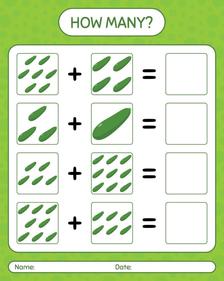 hoeveel telspel courgette. werkblad voor kleuters, activiteitenblad voor kinderen, afdrukbaar werkblad vector