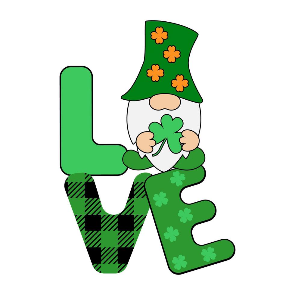 liefdeszin met kabouter. st. patrick's day vakantie decor geïsoleerd op een witte achtergrond. poster, spandoek, wenskaart ontwerpelement. vector