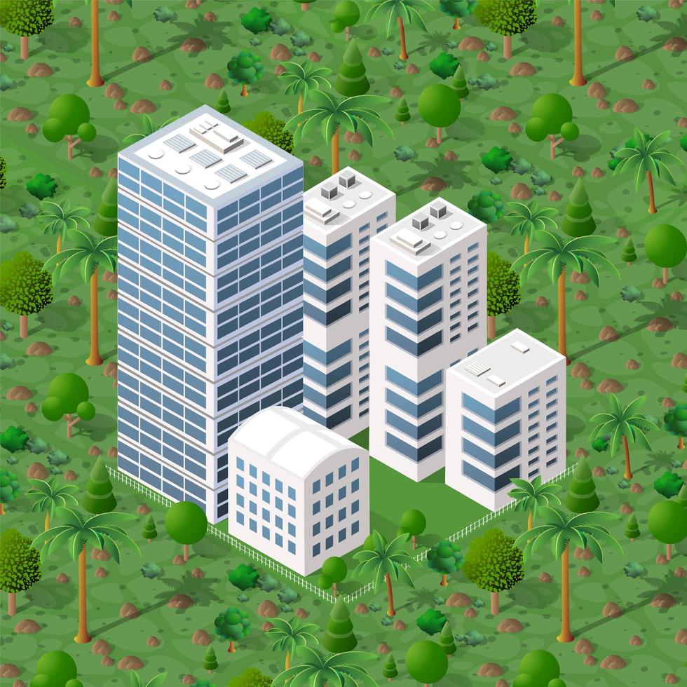 isometrische weergave van de stad. verzameling huizen 3d illustratie vector