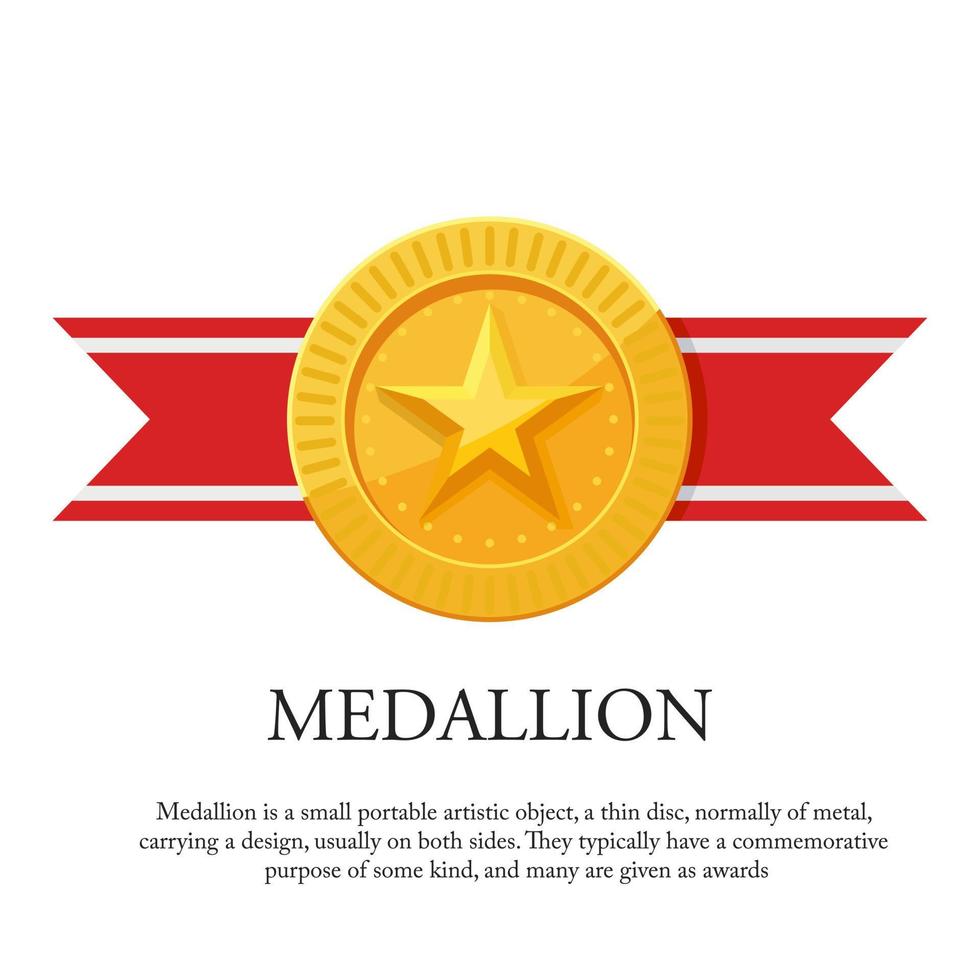 vectorillustratie van een medaille met ster ornamenten en rode linten. geschikt voor ontwerpelementen van prijsmedailles, kampioenschappen, het toekennen van titels en prestaties. gouden ster medaille icoon vector