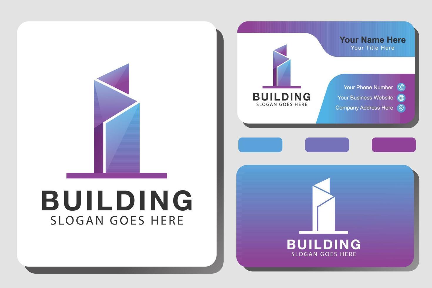 hoog gebouw stad logo ontwerp, stadstoren of hotel vector pictogram symbool elementen met visitekaartje