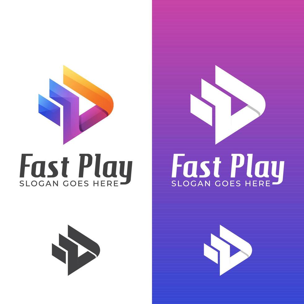 kleurrijke snelle afspeelmedia voor studiomuziek of video-editor logo-ontwerp met twee versies vector