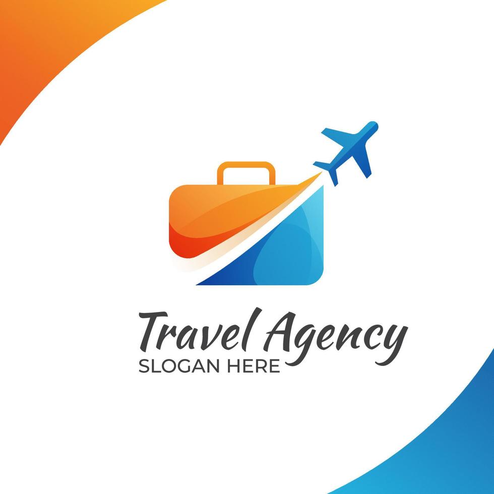 modern kleur reisbureau logo en koffer en vliegtuig ontwerpconcept vector