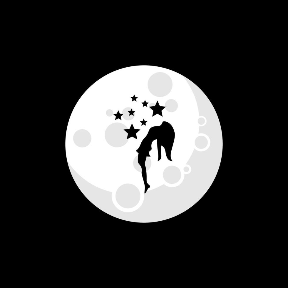 silhouetillustratie van vrouw op de maan vector