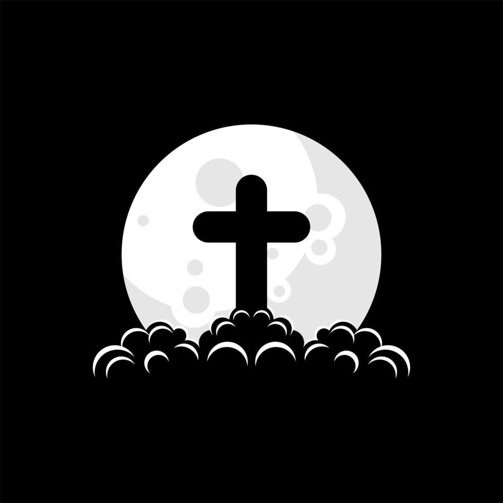 kerk op de maan logo ontwerp vector