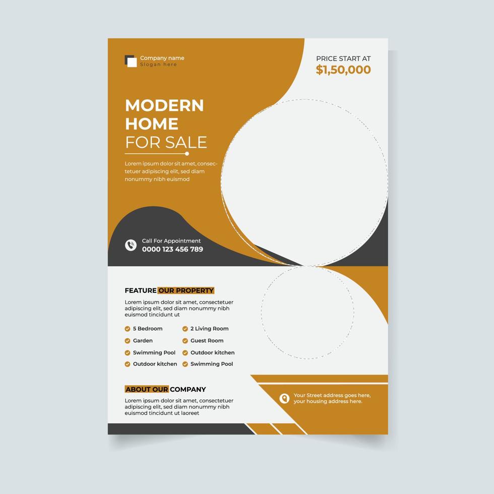 modern elegant onroerend goed interieurontwerp a4 flyer-sjabloon vector