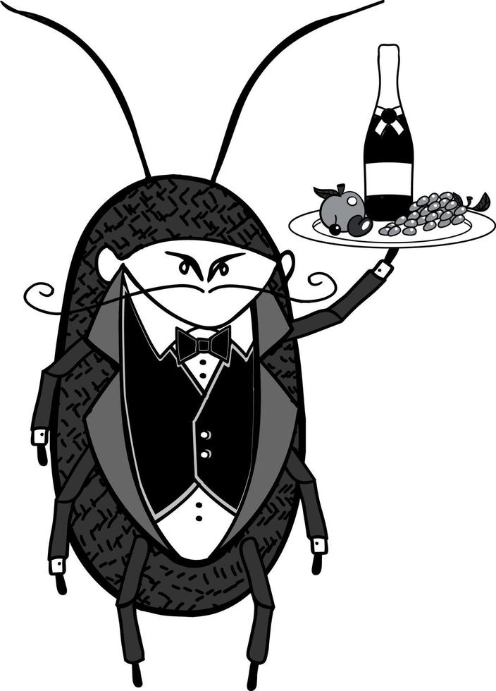 kakkerlak ober. een gastvrije gestileerde ober die een serveerschaal vasthoudt vector