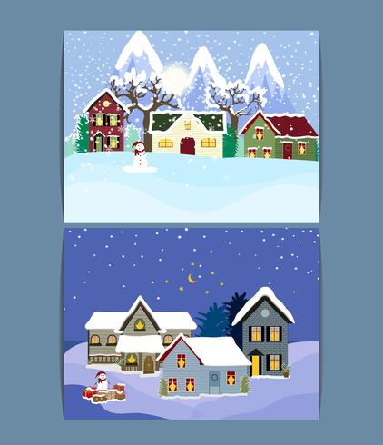 Wintervakantie landschap illustraties Set. vector