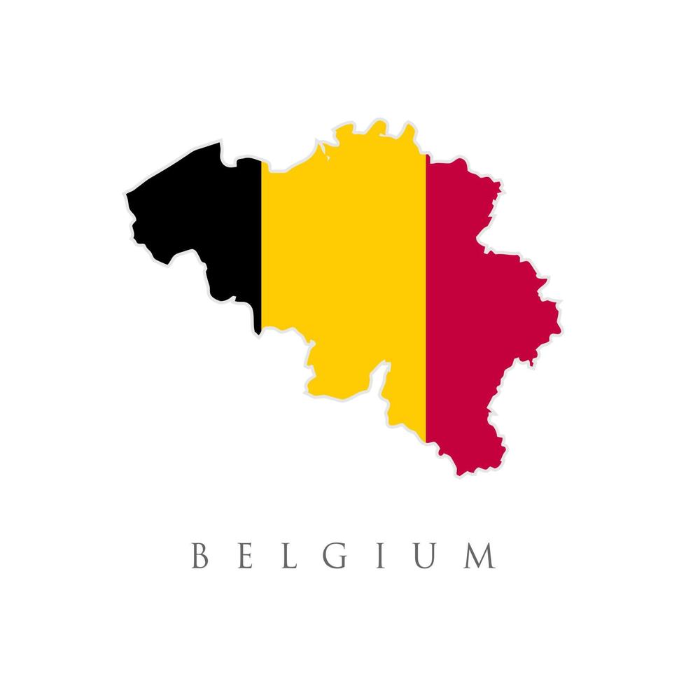 België kaart vlag vectorillustratie. symbool, poster, spandoek belgië. kaart van belgië met de decoratie van de nationale vlag. landvorm geschetst en gevuld met de vlag van belgië vector