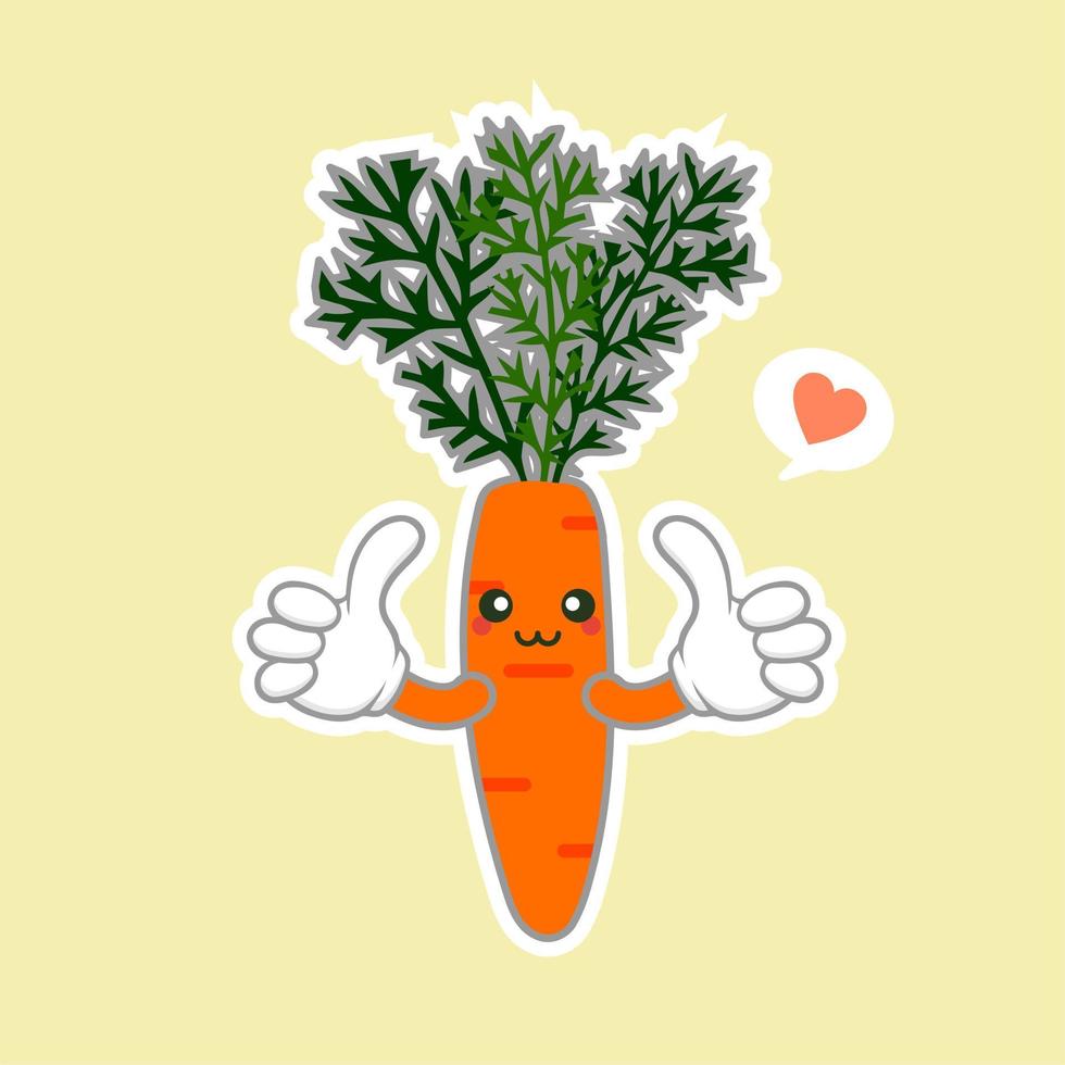 wortel stripfiguur geïsoleerd op een achtergrond in kleur. gezonde voeding grappige mascotte vectorillustratie in plat ontwerp. voedsel, veganistisch, vegetarisch en plantaardig concept.orange wortel logo icoon vector