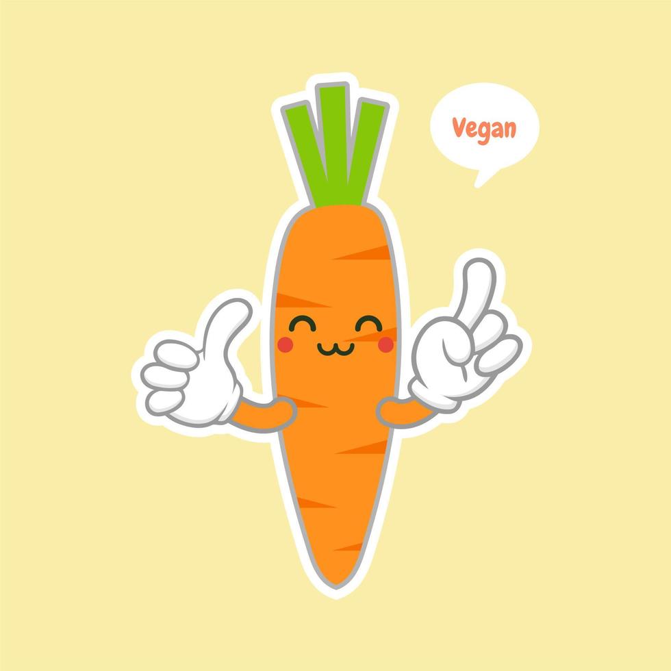 schattig en kawaii wortel karakter. ballon sticker. koele groente. vectorillustratie. wortel slim nerd karakter op een blauwe achtergrond. gezond voedselconcept. slimme veganistische dieetposter vector