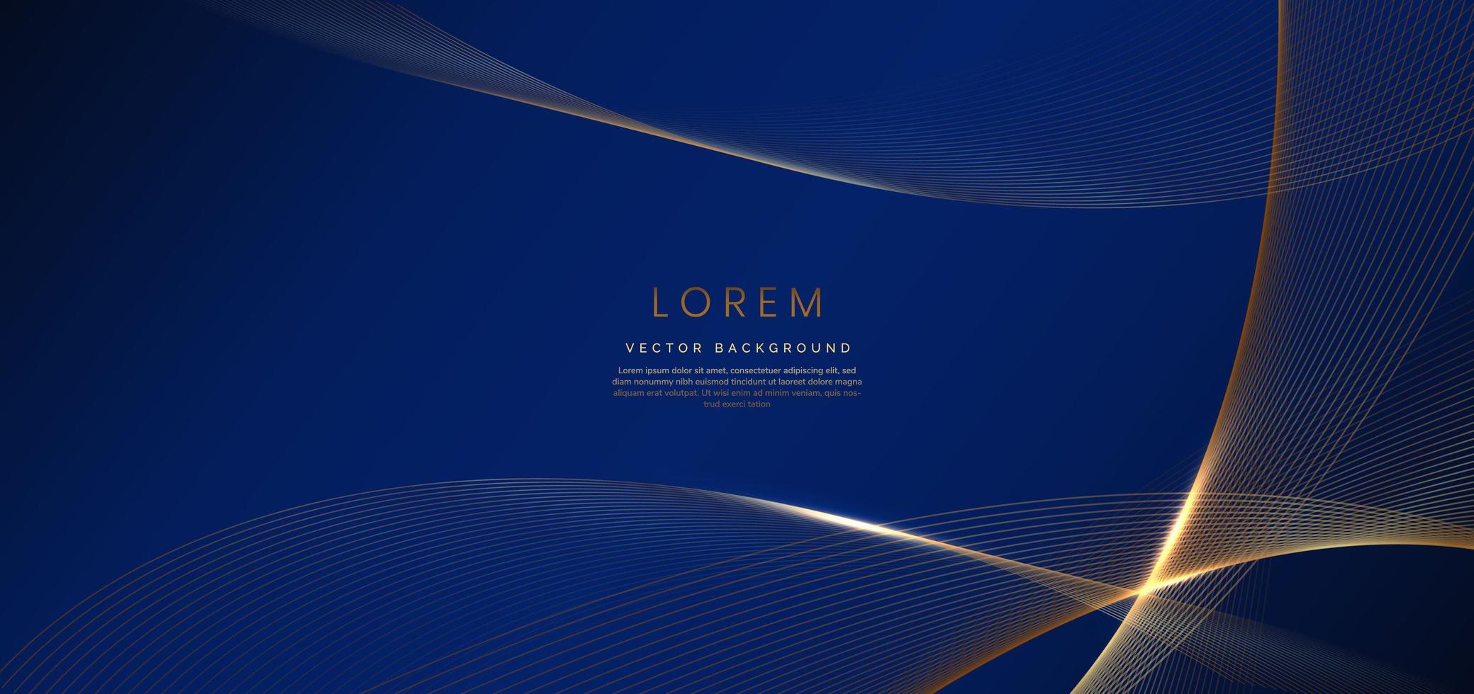 abstracte luxe gouden lijnen gebogen overlappende op donkerblauwe achtergrond. sjabloon premium award ontwerp. vector