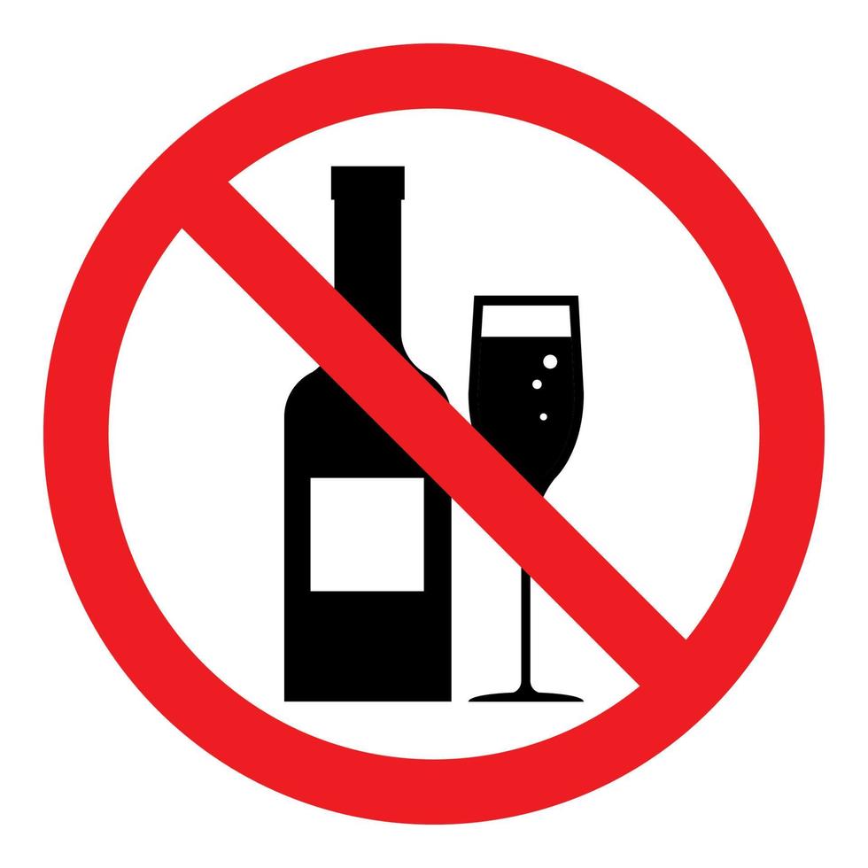 geen alcohol drinken verboden teken symbool fles en fluit glas logo vector