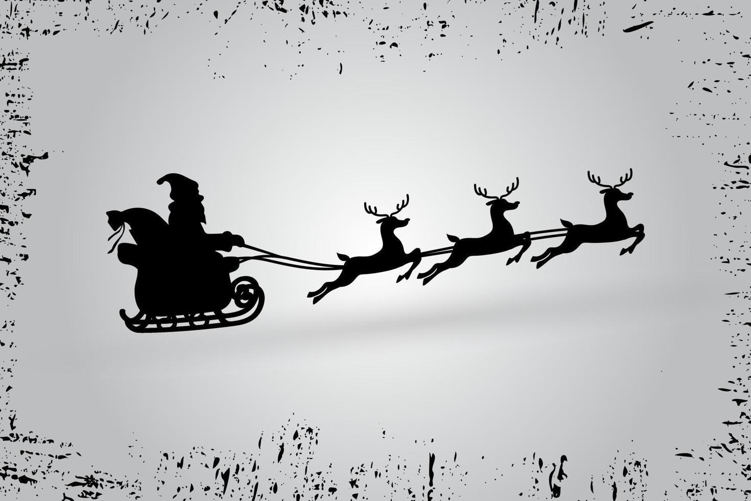 sillhouette van de kerstman en herten met grungepatroon. sillhouette van de kerstman die op herten rijdt. vector