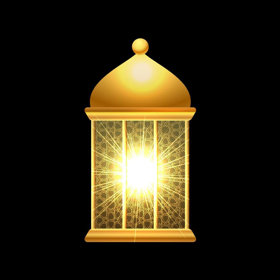 gouden glanzende islamitische lantaarn achtergrond. realistisch glanzend islamitisch lantaarnontwerppictogram. gouden islamitische lantaarn vectorillustratie. vector