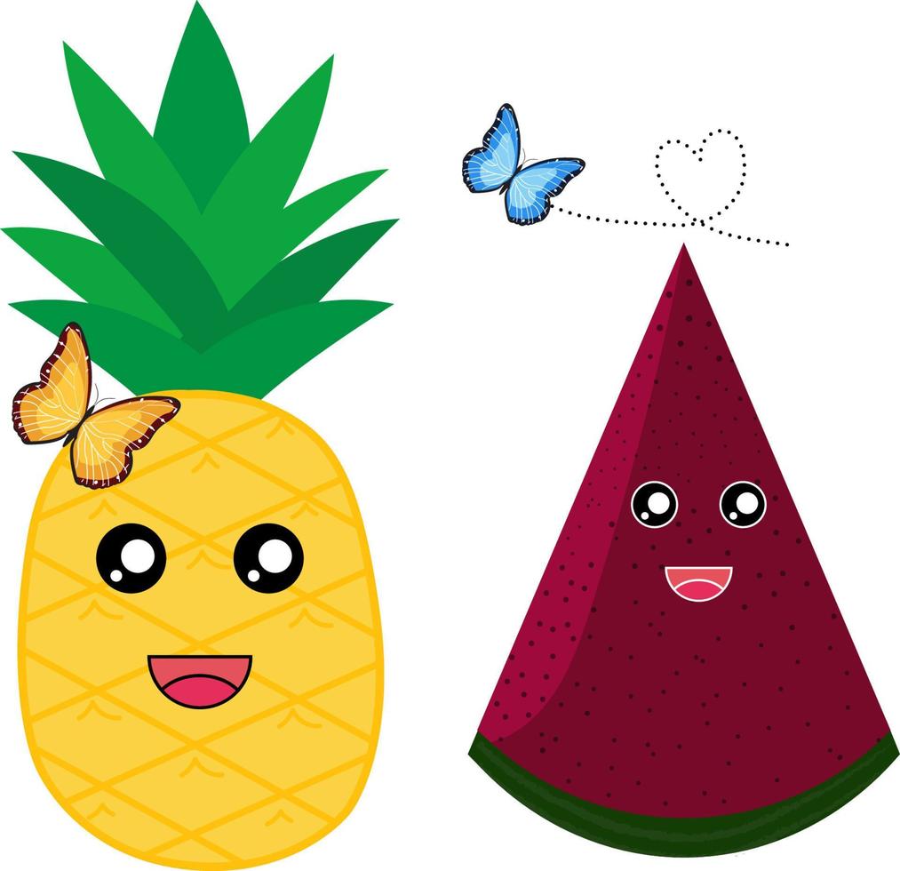 zomer met ananas watermeloen het kan worden gebruikt op t-shirt, labels, posters, pictogrammen, trui, trui, hoodie, mok, sticker, kussen, tassen, wenskaarten, badge of banner vector