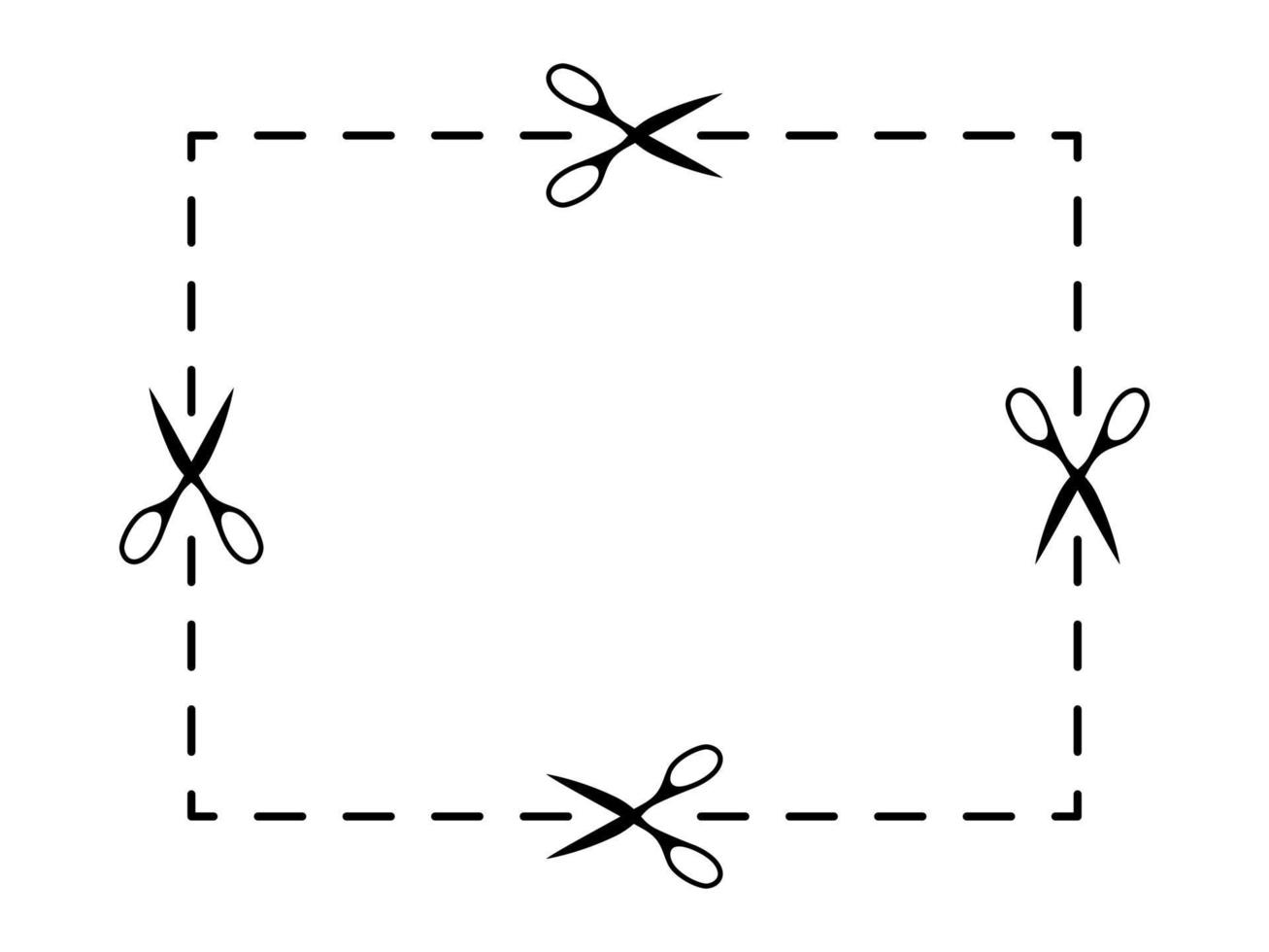 schaar gesneden gestippelde rechthoek sjabloon. zwarte scherpe gereedschappen geometrisch gescheiden vel papier lege ruimte met vectoruitgesneden rand vector