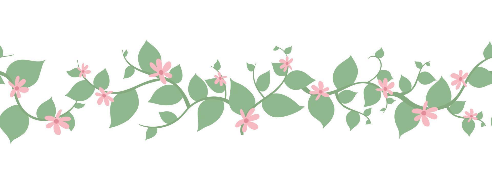 groene naadloze borstel, grens met leafes takken en bloemen design. naadloze bladeren frame voor huwelijksuitnodigingen, wenskaarten. natuur,organische artikelen.vector vector