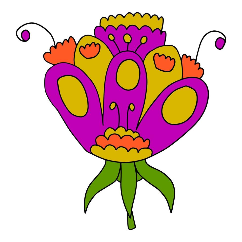 leuke kleurrijke fantasie doodle cartoon bloem geïsoleerd op een witte achtergrond. vector