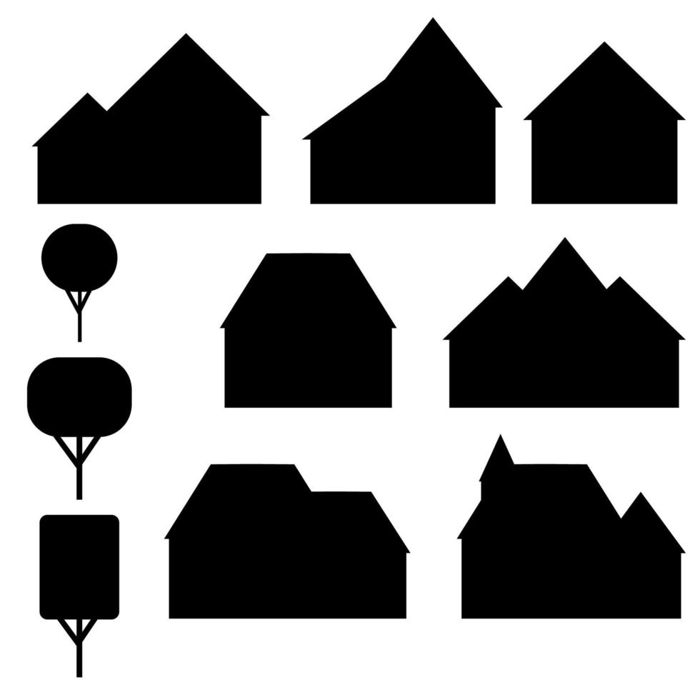 huis en boom icon set geïsoleerd op een witte achtergrond vector